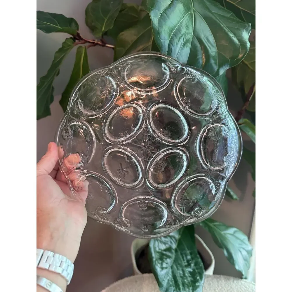 Vintage Anchor Hocking “Savannah Clear” Embossed Glass Deviled Egg Plate